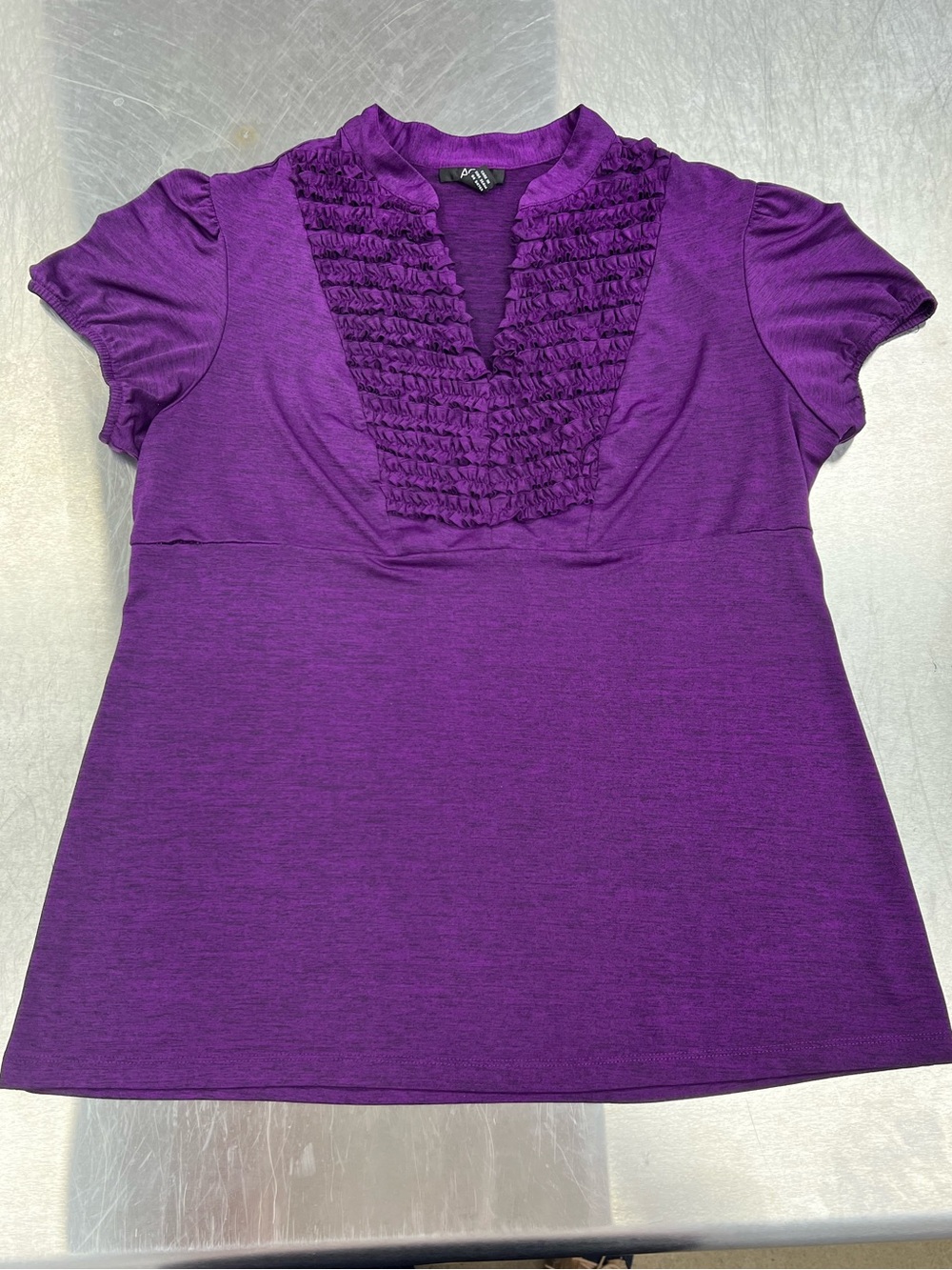 AGB Women’s Purple Short-Sleeve Ruffle V-Neck Top XL